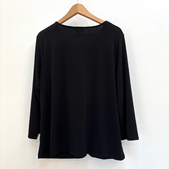 Liz Claiborne Keyhole Neck 3/4 Sleeve Stretch Jersey Blouse Black Large NEW - Picture 6 of 10
